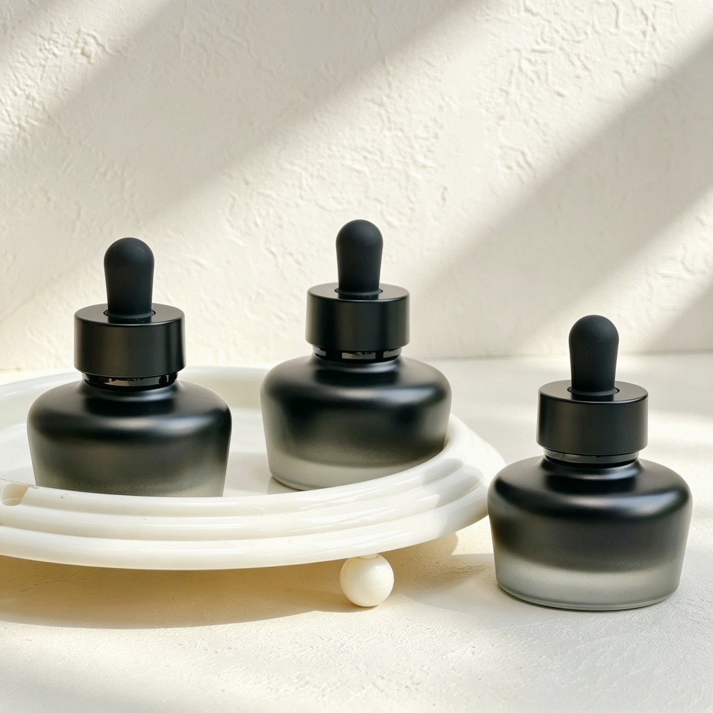 Luxury Skincare Essential - 30ml Buzlu Cam Damlalıklı Şişe Koyu